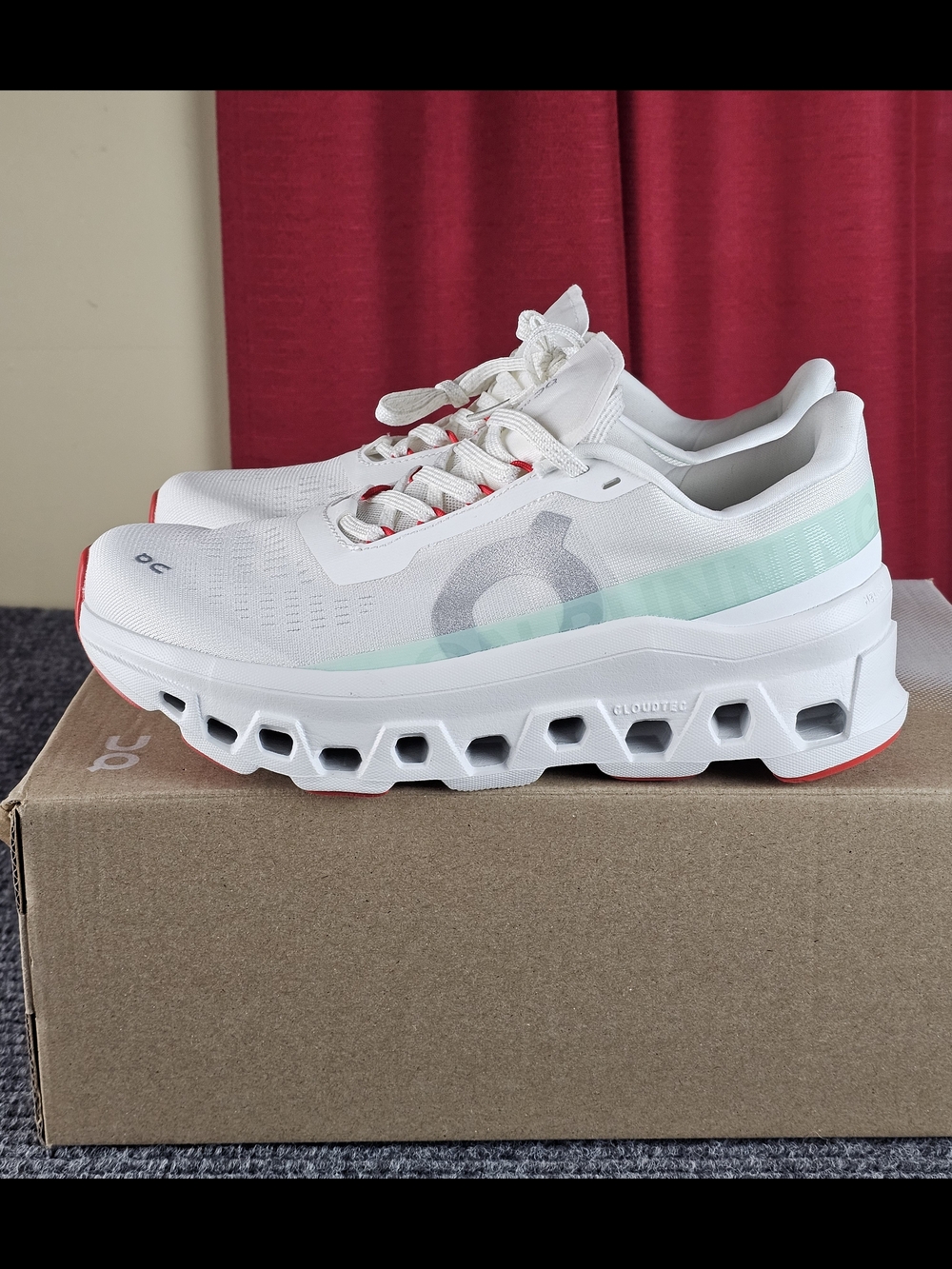 On Running Women's White Mint Athletic Shoes with Coral Accents - Picture 2 of 10